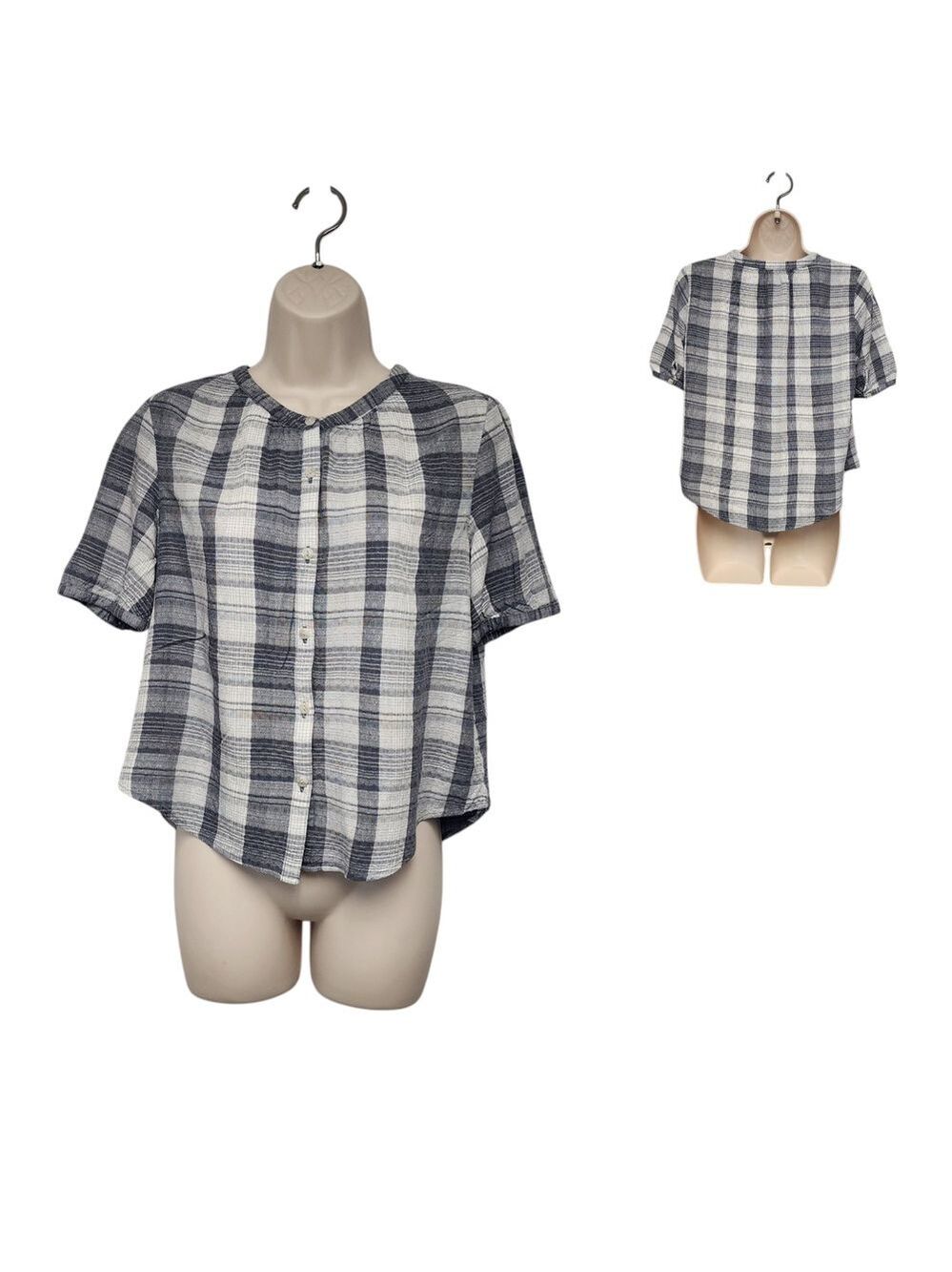 Universal Thread Crew Neck Short Sleeve Plaid Black/White Size XS
